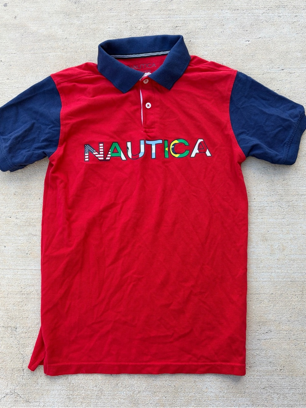 Nautica Red Polo with Navy Sleeves
